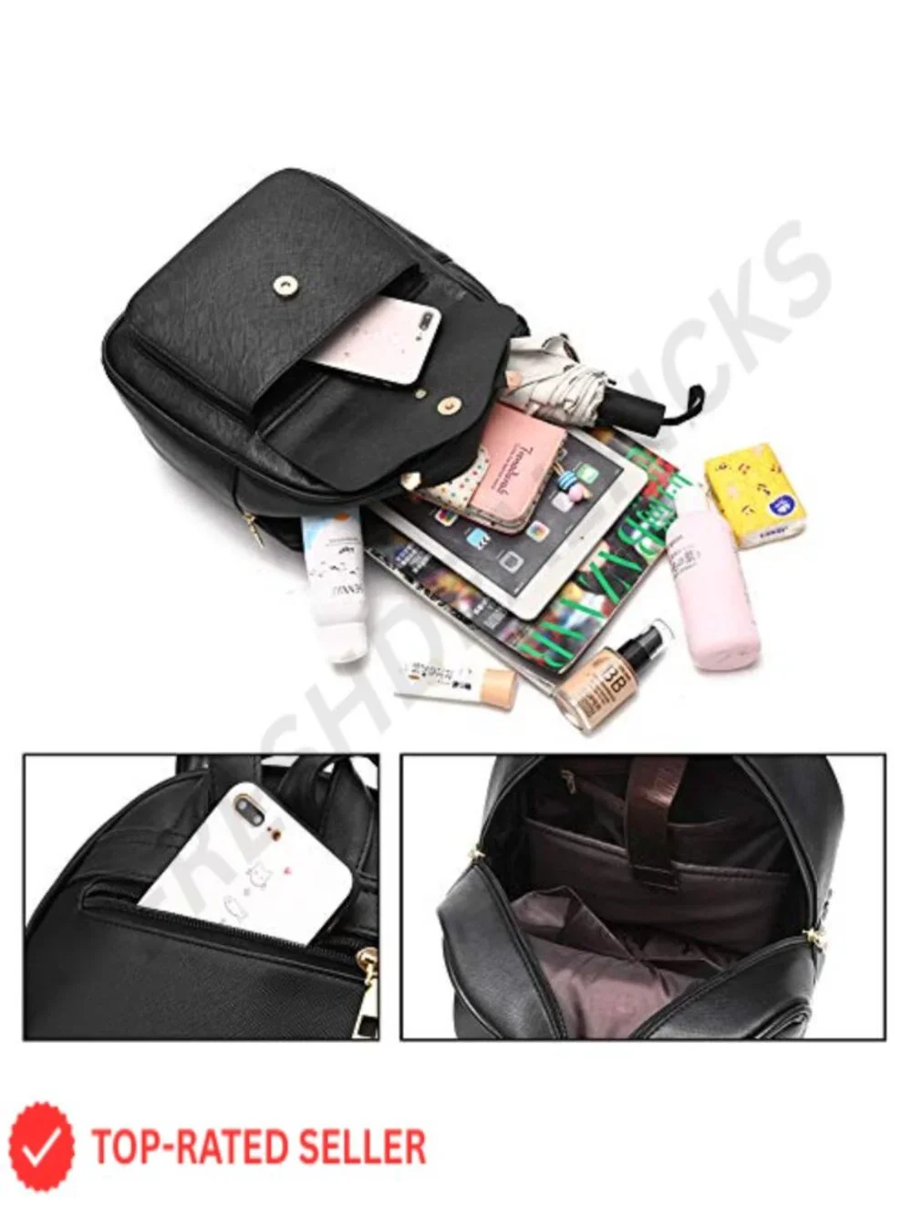Faux Leather 3-Piece Bowknot Backpack Purse Set for Women Girls Travel